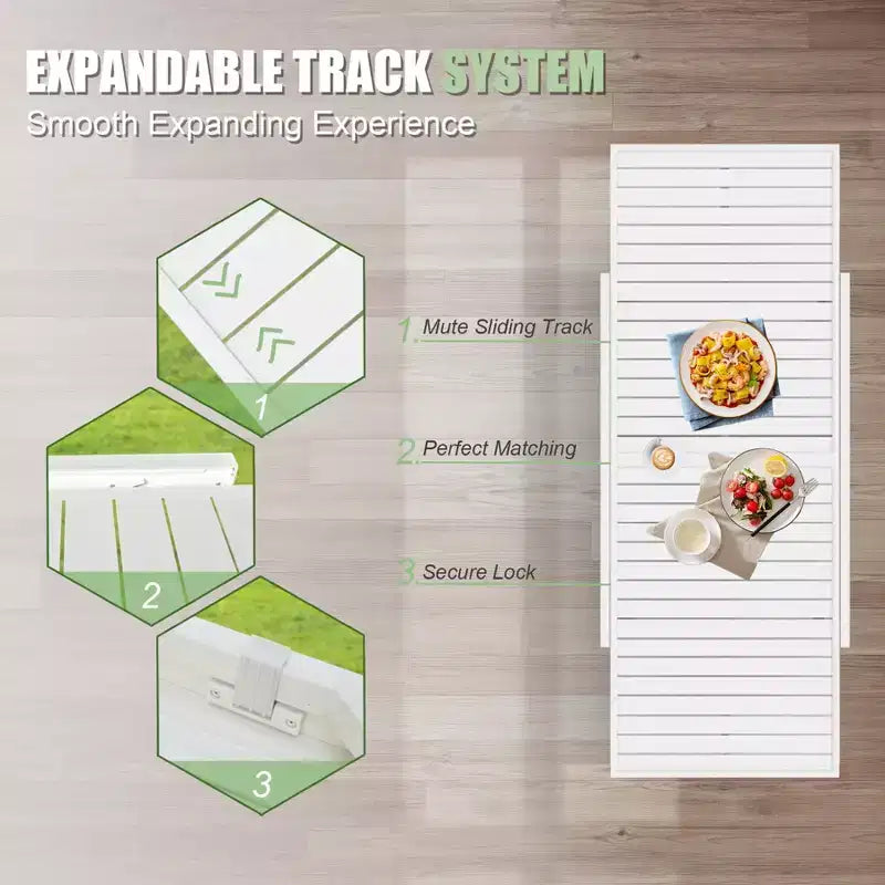 Okak aluminium eettafel voor patio, uitschuifbare tafel voor eetkamer en keuken