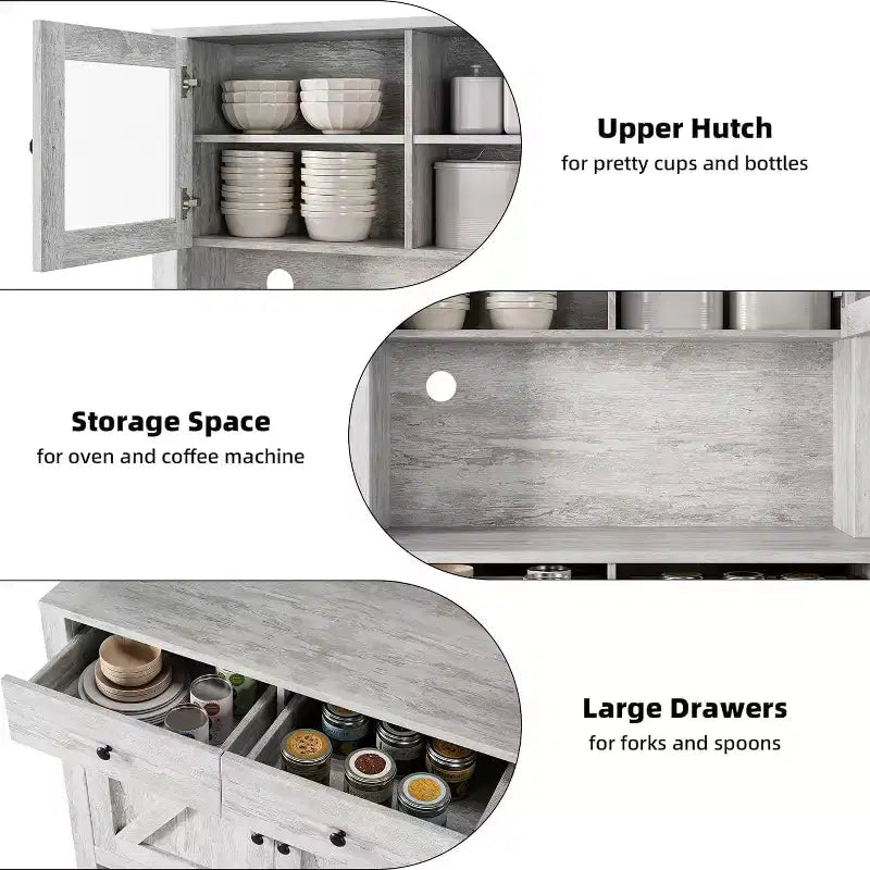 Keukenkast met voorraadruimte en magnetronstandaard, buffetkast met verstelbare planken voor de keuken en eetkamer