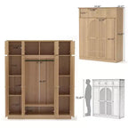 Armario ropero alto de 70,87 pulgadas con 8 puertas y gran capacidad, barra para colgar, estantes ajustables y puertas decorativas de ratán
