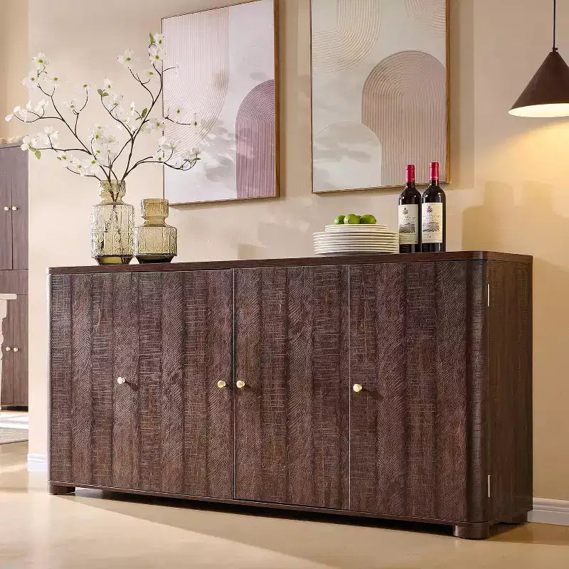 Aparador de cocina con 4 puertas y estantes, aparador moderno grande para almacenamiento, aparador bar para café de 66 pulgadas