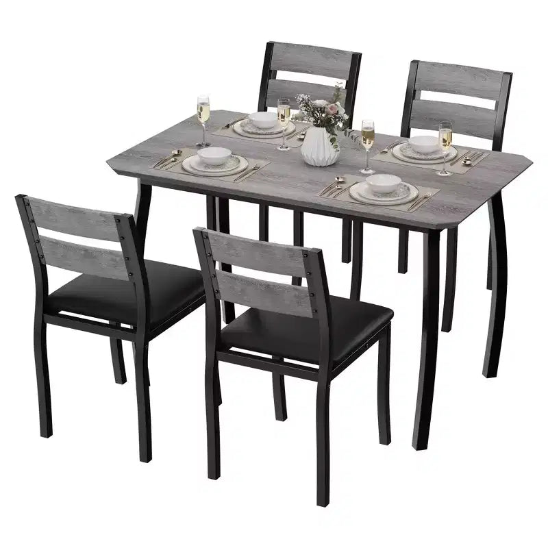5-teiliges Küchentisch- und Stuhlset mit Metallgestell und abgeschrägtem Design