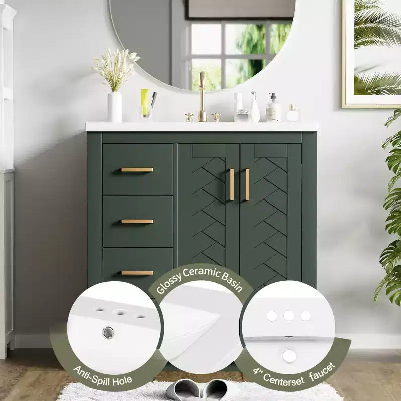 Meuble-lavabo de salle de bains de 30 po à lavabo simple, avec armoire et 3 tiroirs – noir / bleu / vert / indigo / blanc