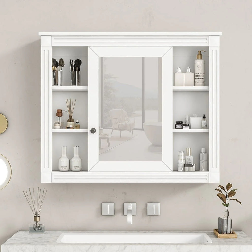 Meuble-lavabo moderne de salle de bains de 36 po avec vasque sur plan, armoire à miroir, 2 portes et 2 tiroirs