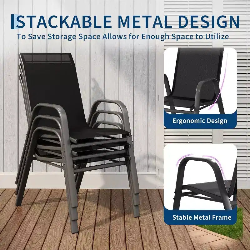 Sillas de patio, juego de 4/6 sillas de comedor apilables para exteriores, ligeras y resistentes a todo tipo de clima, de textileno, con reposabrazos, para jardín y zona de piscina