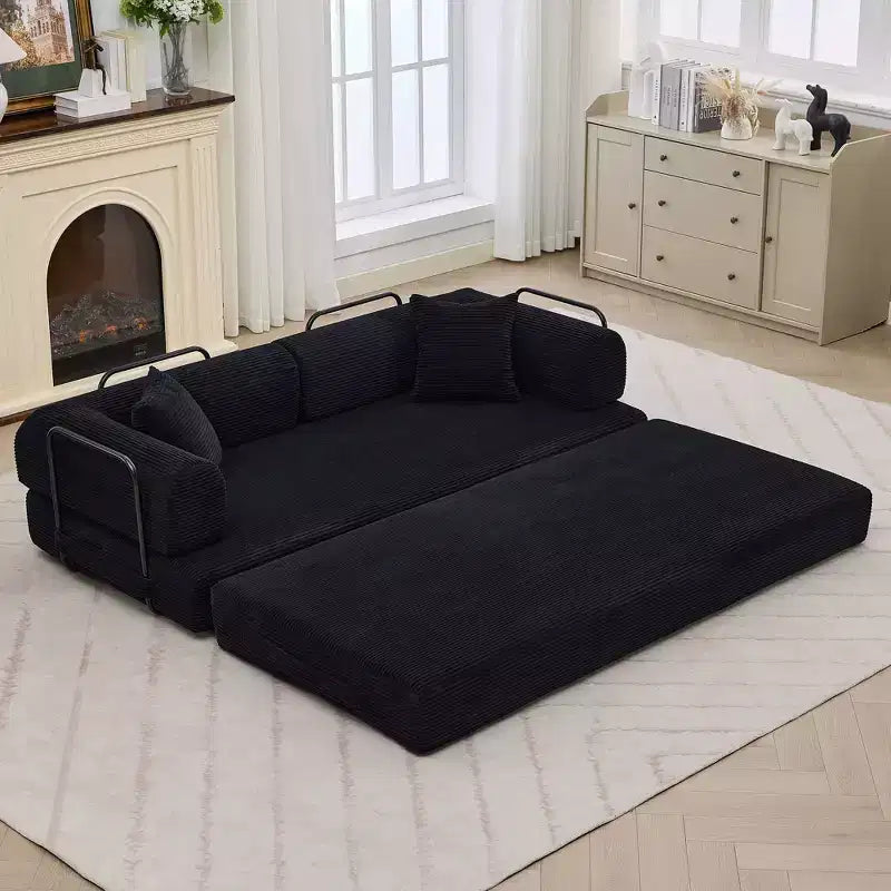 Sofá cama convertible 4 en 1, colchón de suelo plegable de pana sin armazón de 79 pulgadas con almohada, sofá biplaza sin montaje para apartamentos pequeños