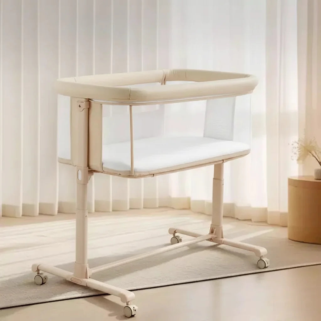 Culla per neonati con ruote – Beige / Grigio / Rosa, culla affiancabile al letto, per 1 neonato