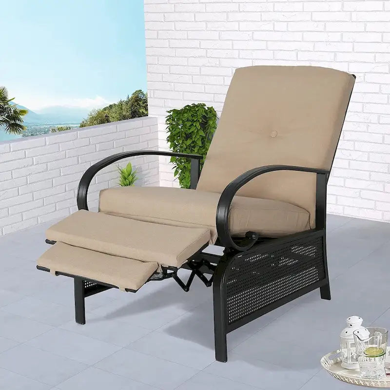 Poltrona reclinabile regolabile da giardino con cuscino - 38 (D) x 26.5 (W) x 38.5 (H) INCH