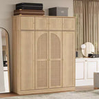 Armario ropero alto de 70,87 pulgadas con 8 puertas y gran capacidad, barra para colgar, estantes ajustables y puertas decorativas de ratán