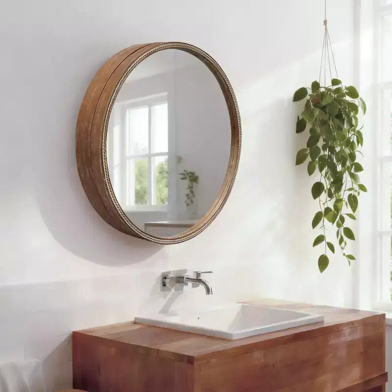 Moderne ronde wandspiegel van 23,6 inch met schuifdeur en opbergruimte, ruimtebesparende badkamerspiegel, accentspiegel voor de woonkamer