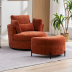 Sillón decorativo giratorio tapizado de 42.3W con 4 cojines y otomana de almacenamiento en forma de media luna
