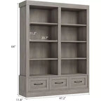 64 H boekenkasten en boekrekken, boekenkast met 3 opbergladen, 4 niveaus, dubbelbrede open planken, voor kantoor en woonkamer