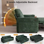 Dyonery 91 Eckschlafsofa mit ausziehbarem Bett, verstellbarer Rückenlehne, zwei ausziehbaren Betten, USB-Anschlüssen und Getränkehaltern, weicher Cordbezug