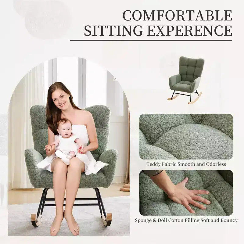 Mecedora para bebé, sillón balancín deslizante para lactancia para la sala de estar, cómodos sillones decorativos para dormitorio, sillones de interior tapizados en felpa tipo teddy