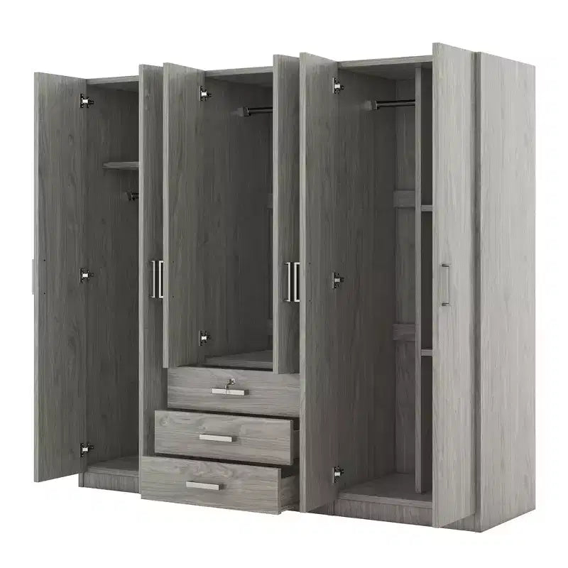 Armario de madera de 6 puertas con cajones para dormitorio