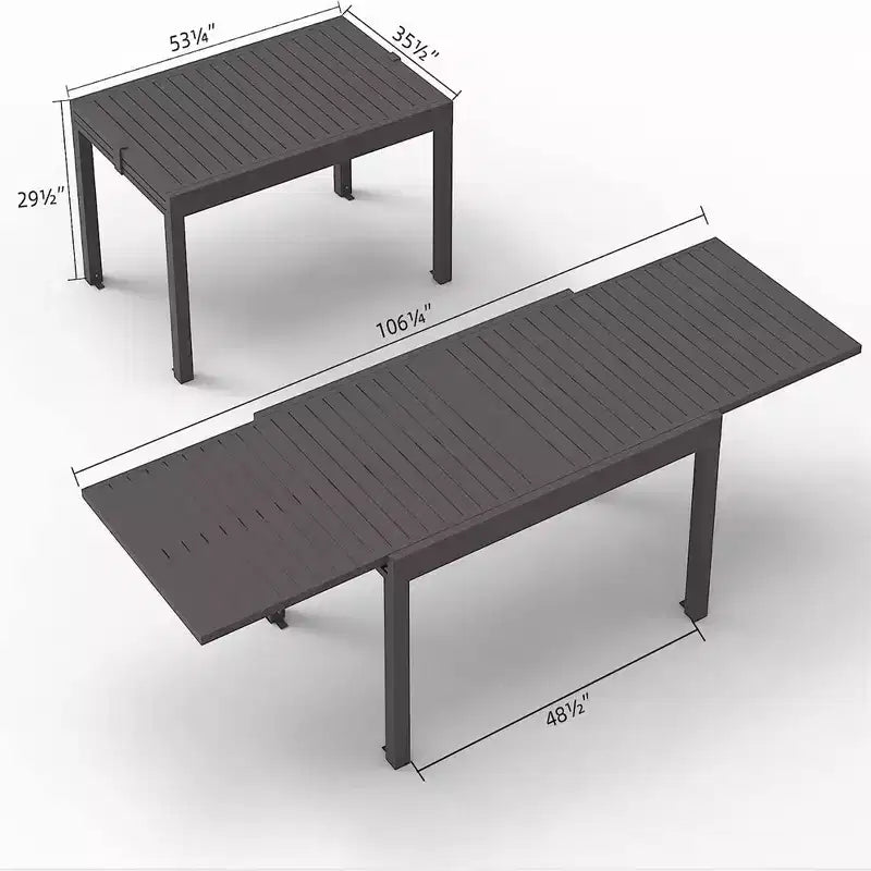 Okak aluminium eettafel voor patio, uitschuifbare tafel voor eetkamer en keuken