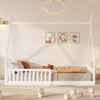 Letto a pavimento per bambini, letti a tenda singoli, letto Montessori a pavimento con doghe e sponde, struttura letto a casetta in legno per bambini e bambine