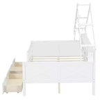 Estructura de cama tipo casita de tamaño completo con cajones, cama plataforma tipo casita con luces LED, estantes y cajones de almacenamiento, diván de madera con techo y barandilla