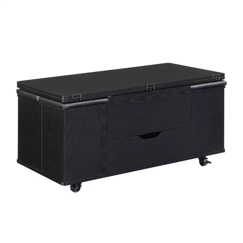 Multifunctionele moderne salontafel met hefbaar blad en verborgen opbergruimte, 4 krukken en zwenkwielen, perfect voor moderne woonruimtes