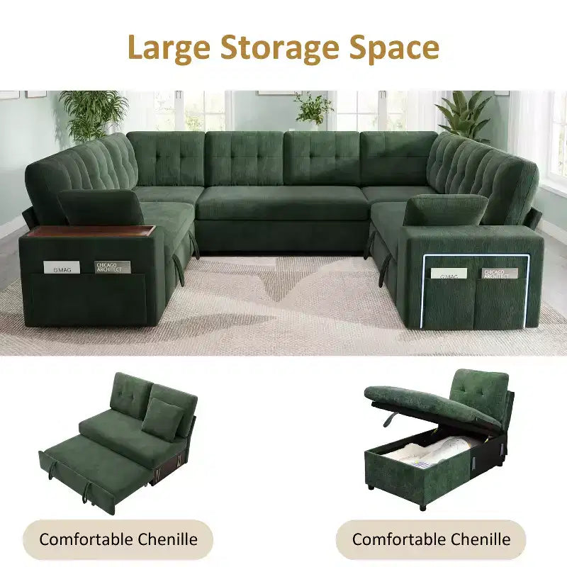 Divano componibile letto modulare Dyonery 112 con letto estraibile, divano componibile a U con contenitore, sedute extra larghe e profonde per il soggiorno