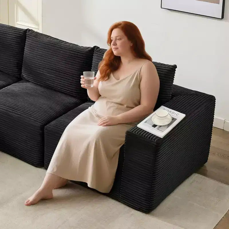 Sofá moderno 108, sofá tapizado de 3 plazas en forma de L con cojines, asiento profundo, no requiere montaje