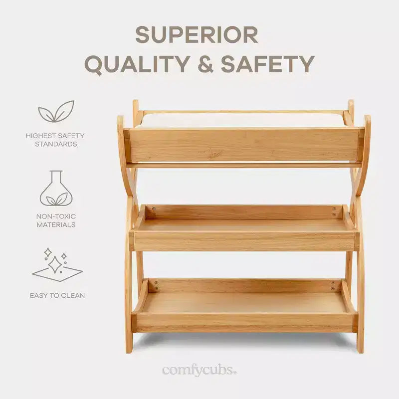 Comfy Cubs commode voor baby's - stevige houten constructie, tijdloze uitstraling met twee open planken voor babybenodigdheden