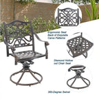 5-delige tuin-eetset van gegoten aluminium met 4 draaibare stoelen