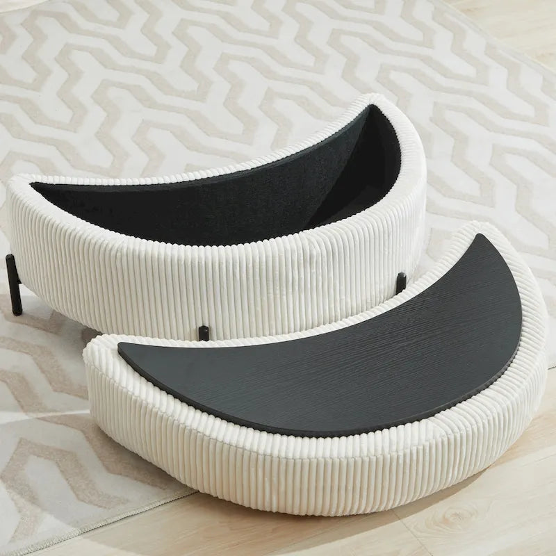 Sillón decorativo giratorio tapizado de 42.3W con 4 cojines y otomana de almacenamiento en forma de media luna