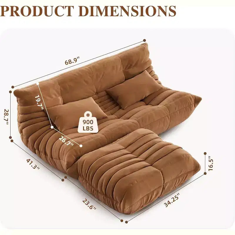 Duża sofa typu bean bag Fireside z podnóżkiem, dwuosobowa sofa z przyjaznej zwierzętom imitacji zamszu do salonu lub biura, bez montażu
