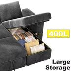 Dyonery 81-Sitzer-Schlafsofa, L-förmiges Ausziehsofa mit wendbarer Recamiere mit Stauraum, USB-Anschluss und verstellbarer Rückenlehne