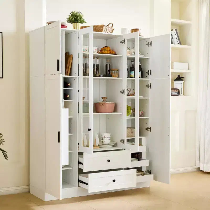 Dispensa da cucina indipendente Whisen alta 71', grande mobile contenitore per sala da pranzo con credenza e buffet a 6 ante, ripiani regolabili