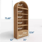 Libreria ad arco da 72" con cassetto contenitore, mobile espositore moderno in legno a 6 ripiani con scaffali aperti e cassetto inferiore, anta curva