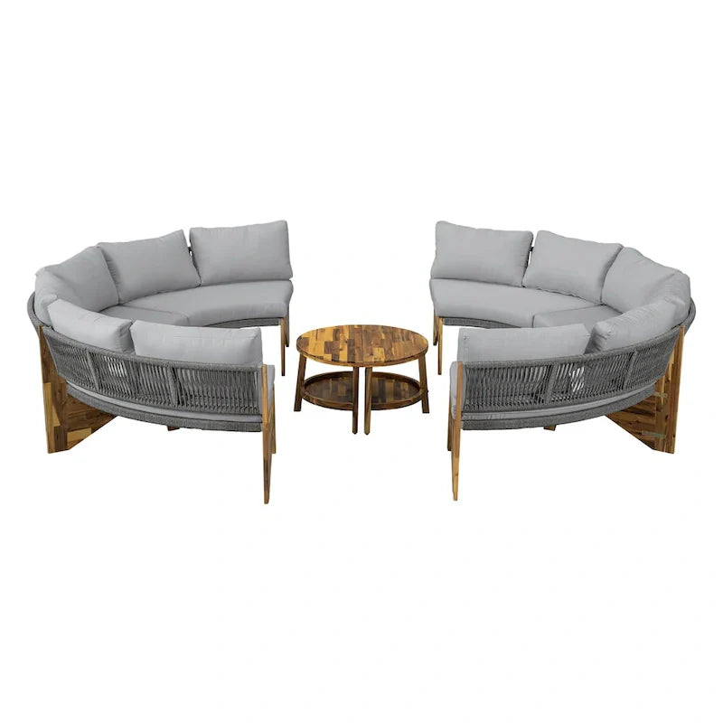 Conjunto de asientos para exterior para 6 personas con cojines y 1 mesa de centro