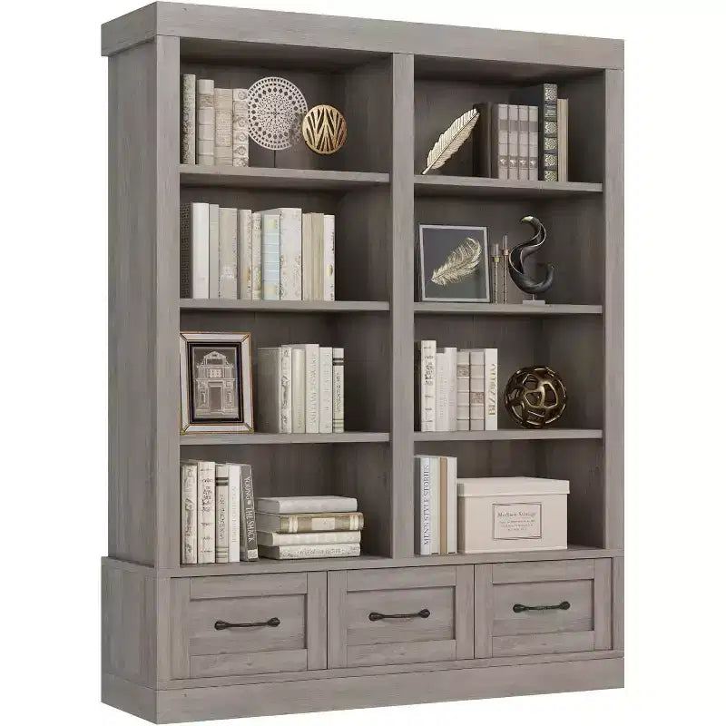 64 H boekenkasten en boekrekken, boekenkast met 3 opbergladen, 4 niveaus, dubbelbrede open planken, voor kantoor en woonkamer