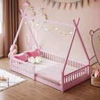 Letto a pavimento per bambini, letti a tenda singoli, letto Montessori a pavimento con doghe e sponde, struttura letto a casetta in legno per bambini e bambine