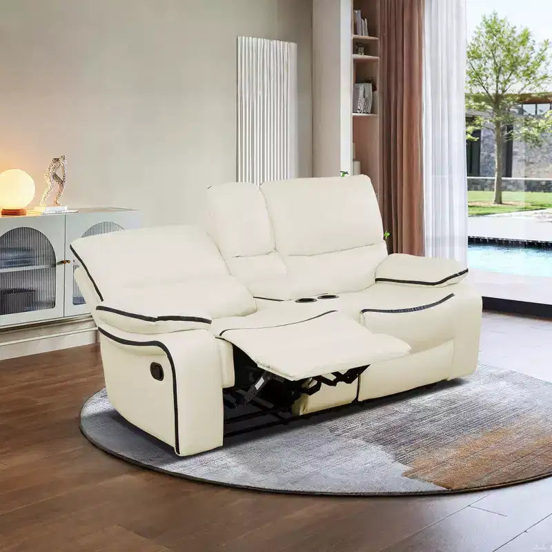 MAYEERTY elektrischer Relaxsessel als Zweiersofa, elektrischer Zweisitzer aus atmungsaktivem Leder mit Stauraum und Getränkehaltern für das Wohnzimmer, Weiß