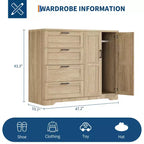 Armario ropero de madera de 43,3 pulgadas de alto con 4 cajones y barra para colgar, gabinete multifuncional de almacenamiento de ropa para dormitorio con cómoda
