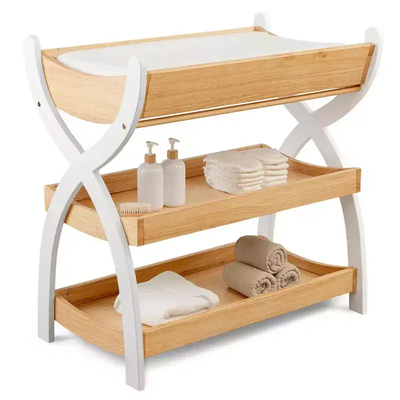 Comfy Cubs commode voor baby's - stevige houten constructie, tijdloze uitstraling met twee open planken voor babybenodigdheden