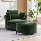 Sillón decorativo giratorio tapizado de 42.3W con 4 cojines y otomana de almacenamiento en forma de media luna