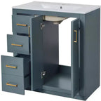 Meuble-lavabo de salle de bains de 30 po à lavabo simple, avec armoire et 3 tiroirs – noir / bleu / vert / indigo / blanc