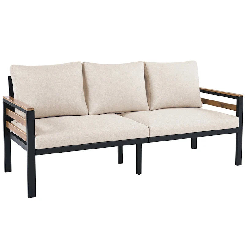 4-teiliges Gartensofaset für 5 Personen mit Couchtisch aus Massivholz und abnehmbaren Kissen