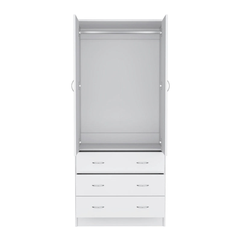 Armario moderno de dos puertas 19 con 3 cajones y 1 barra para colgar, para dormitorio