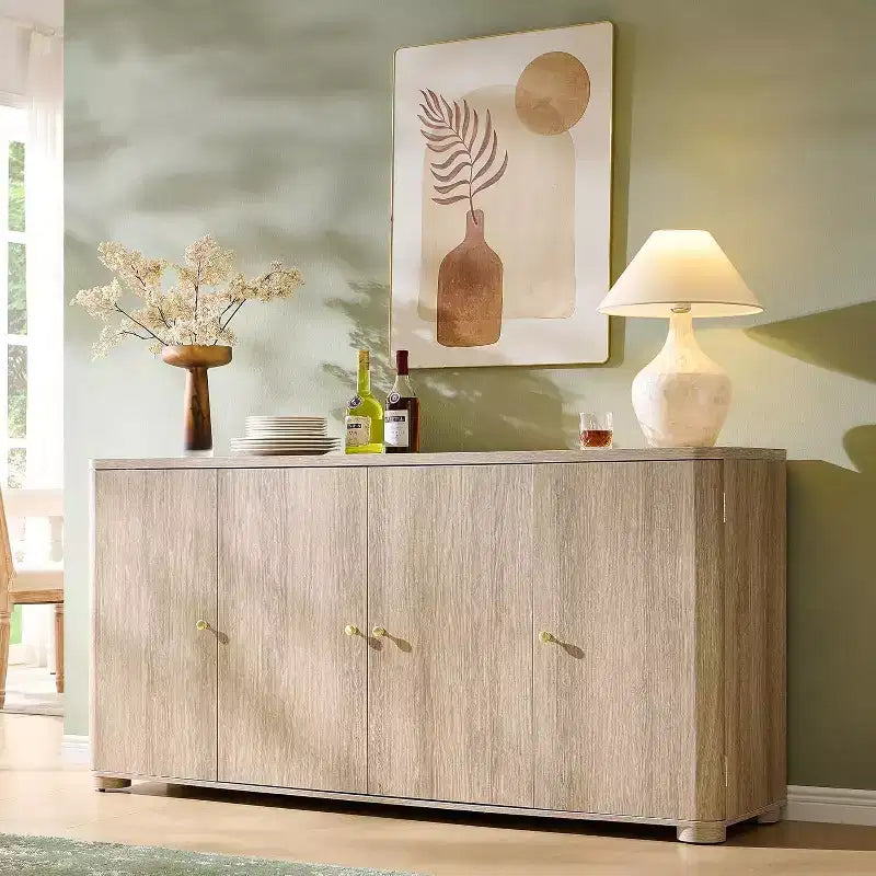 Aparador de cocina con 4 puertas y estantes, aparador moderno grande para almacenamiento, aparador bar para café de 66 pulgadas
