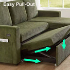 Sofá cama extraíble 2 en 1 Dyonery con chaise longue con almacenamiento, sofá seccional de pana C con puertos USB para sala de estar