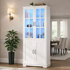 Armoire de rangement haute de 71 pouces AMERLIFE avec éclairage LED, grande bibliothèque avec portes en verre acrylique