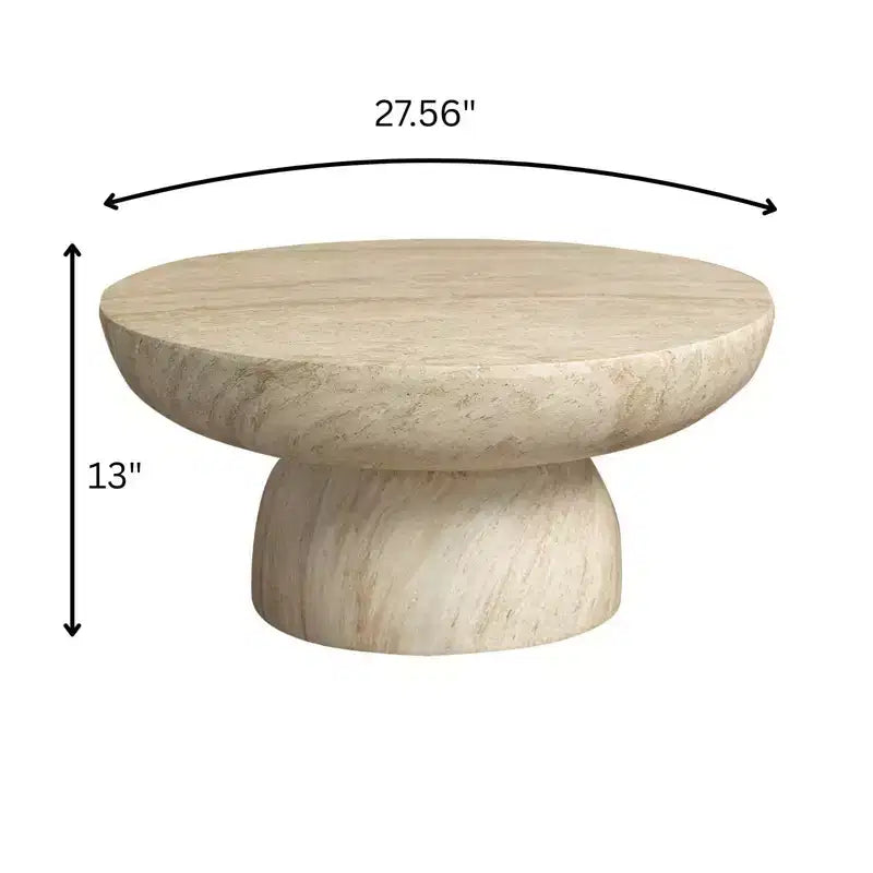 Mesa de centro redonda LeisureMod Lunexa, mesa auxiliar con pedestal de fibra de piedra para interiores o exteriores, diseño esculpido con almohadillas antideslizantes