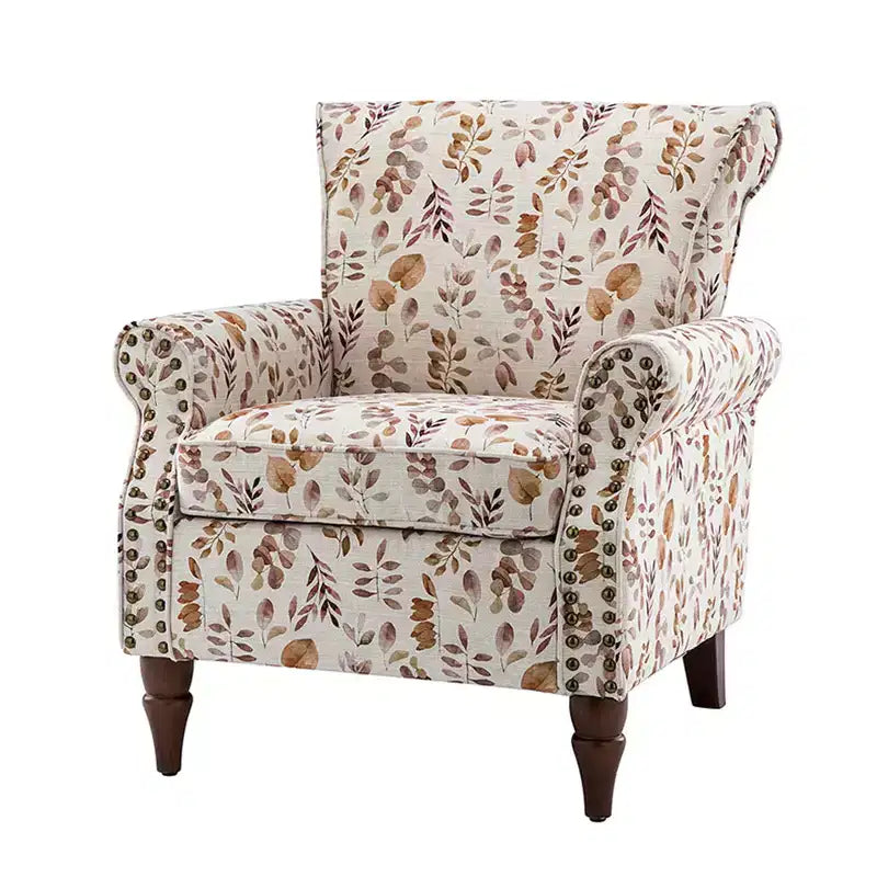 Araceli traditionele houten bloemenfauteuil met bekleding, hoge rugleuning en sierspijkerrand| ART OF LIVING DESIGNS