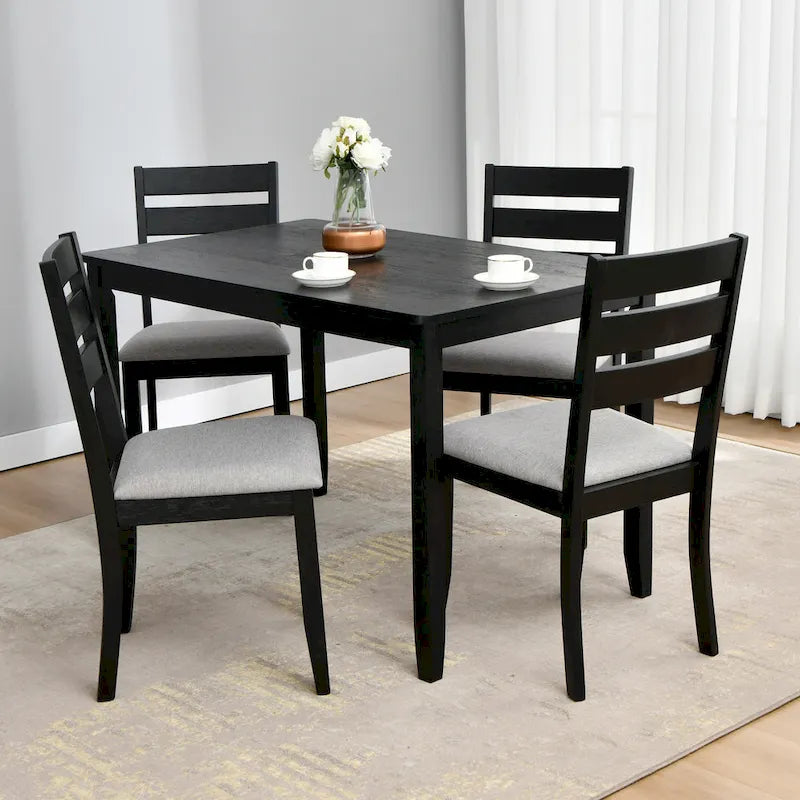 5-teiliges Esszimmerset aus Massivholz, 47L (1 Tisch + 4 Stühle mit Sprossenlehne)