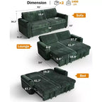 Dyonery 91 Eckschlafsofa mit ausziehbarem Bett, verstellbarer Rückenlehne, zwei ausziehbaren Betten, USB-Anschlüssen und Getränkehaltern, weicher Cordbezug