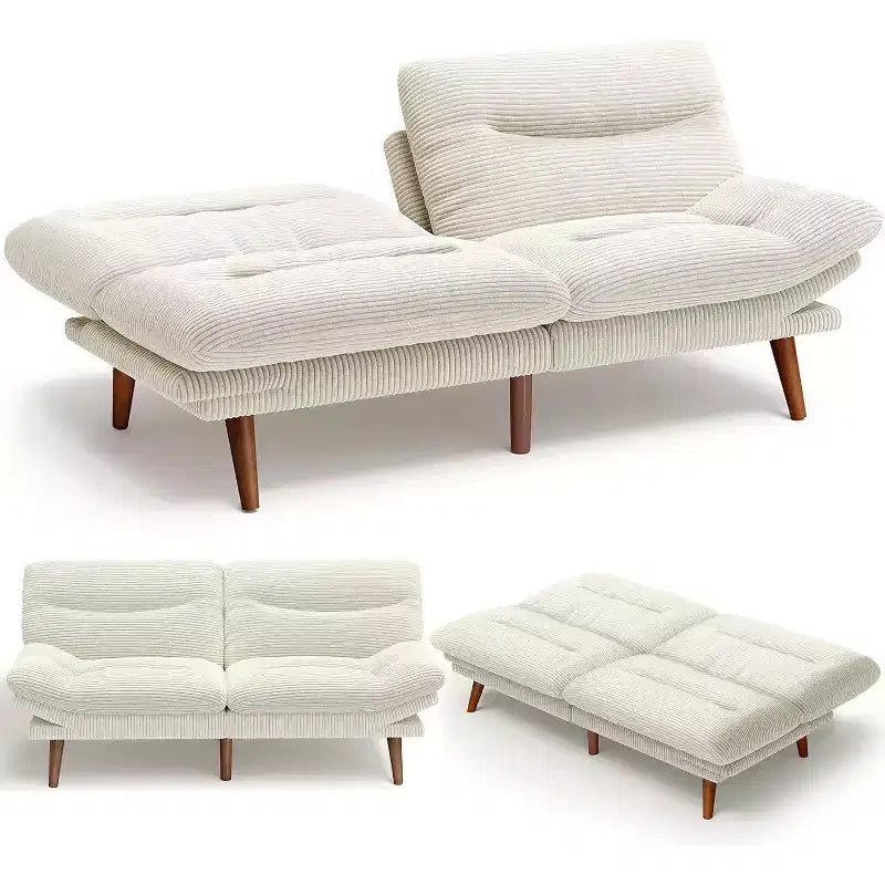 Cord-Schlafsofa mit 168 cm Breite, verstellbarer Rückenlehne und Armlehnen, geeignet für kleine Räume, Wohnzimmer oder Büros, als Futonsofa