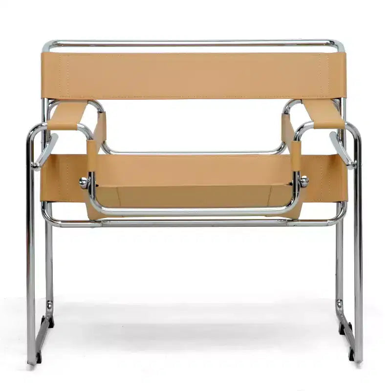 Poltrona d'accento in pelle Jericho di Baxton Studio, moderna di metà secolo, color beige: finitura cromata, piedini antigraffio, completamente assemblata